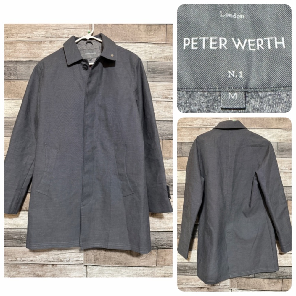 Peter Werth Overcoat Trench Men’s Size M Gray No Show Button Front Cotton